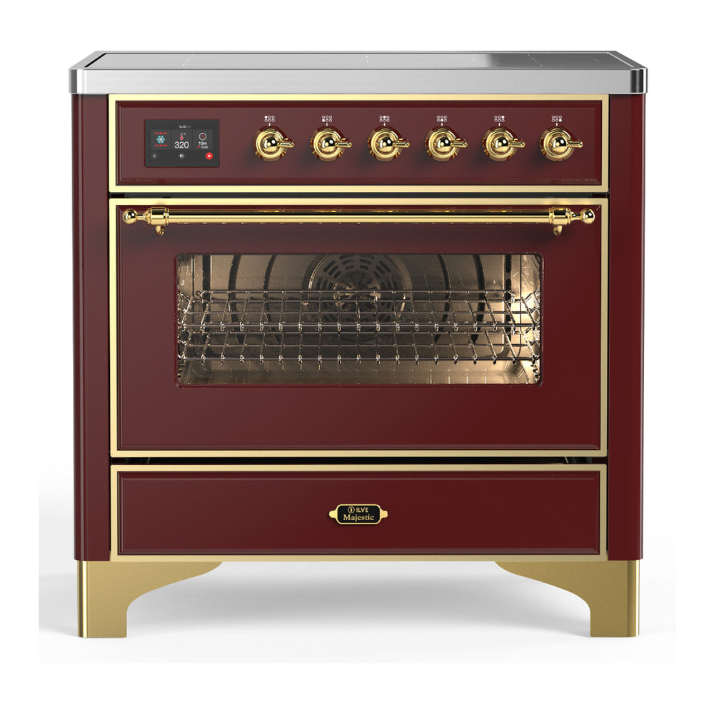 ILVE Majestic III 36" Burgundy Induction Range with 6 Elements Triple Glass Door