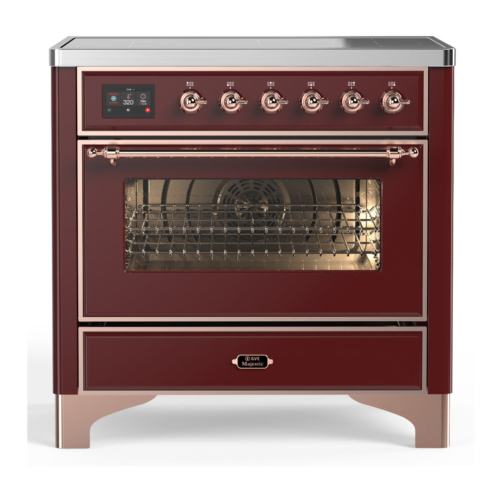 ILVE Majestic III 36" Burgundy Induction Range with 6 Elements Triple Glass Door
