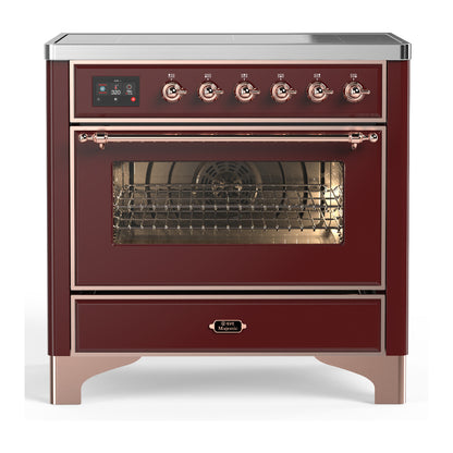 ILVE Majestic III 36" Burgundy Induction Range with 6 Elements Triple Glass Door