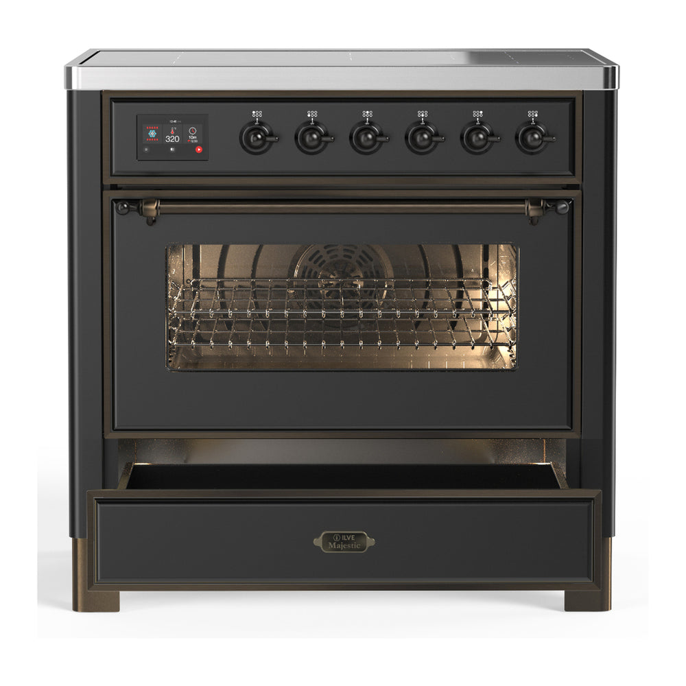 ILVE Majestic III 36" Graphite Matte Induction Range with 6 Elements Triple Glass Door