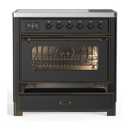 ILVE Majestic III 36" Graphite Matte Induction Range with 6 Elements Triple Glass Door