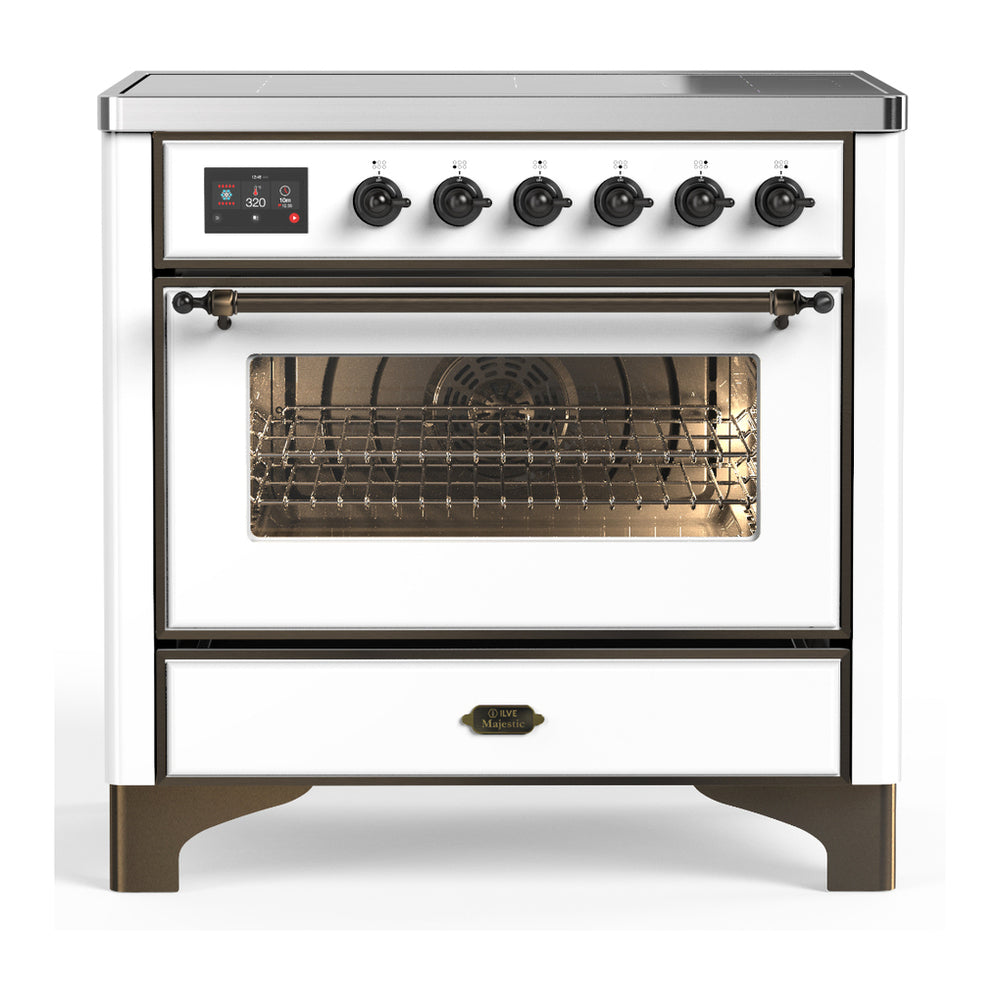 ILVE Majestic III 36" White Induction Range with 6 Elements Triple Glass Door