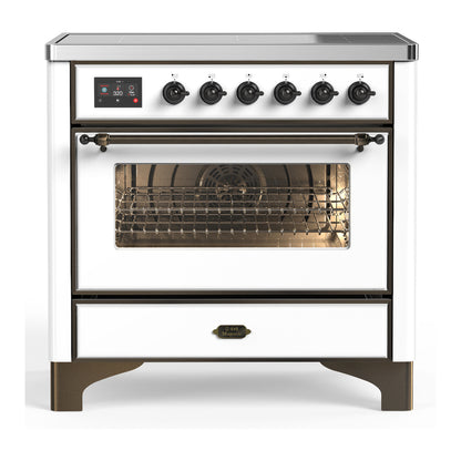 ILVE Majestic III 36" White Induction Range with 6 Elements Triple Glass Door