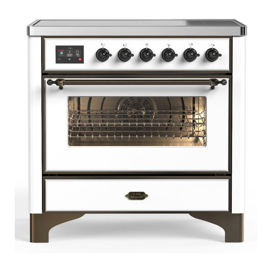 ILVE Majestic III 36" White Induction Range with 6 Elements Triple Glass Door