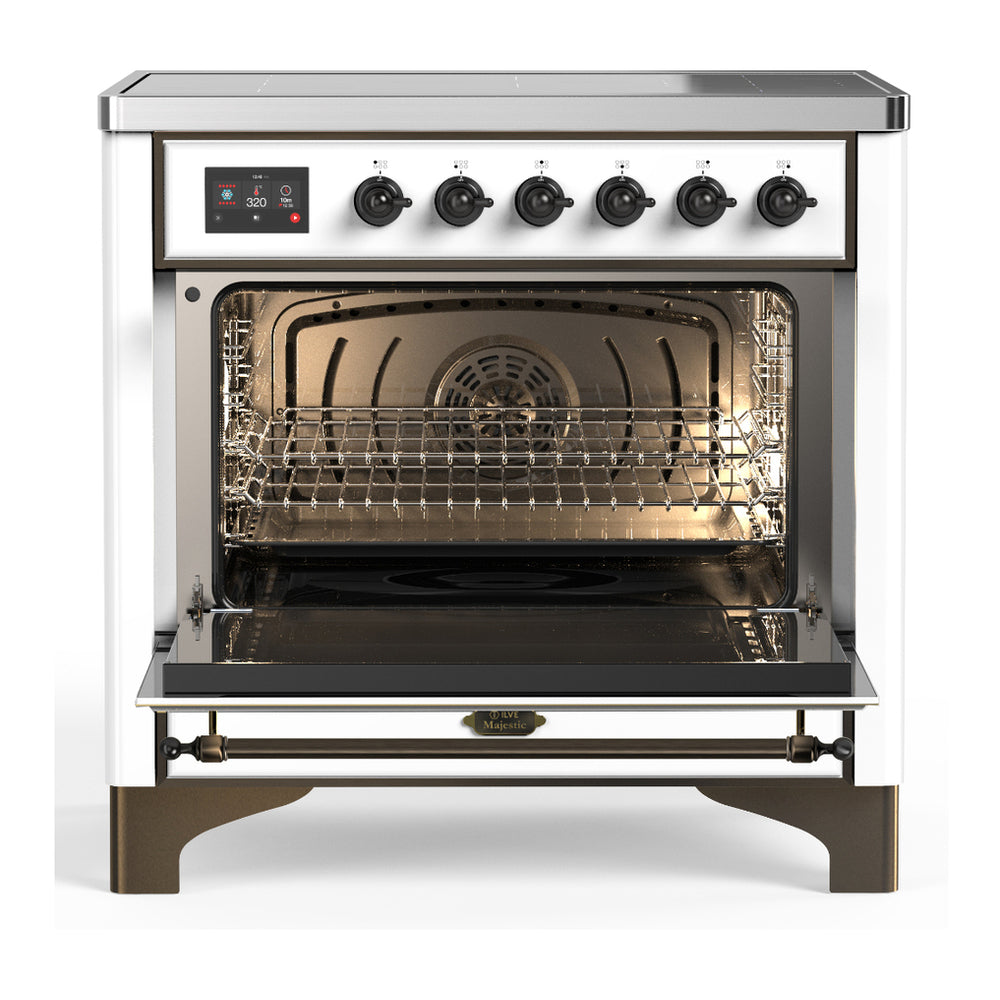 ILVE Majestic III 36" White Induction Range with 6 Elements Triple Glass Door