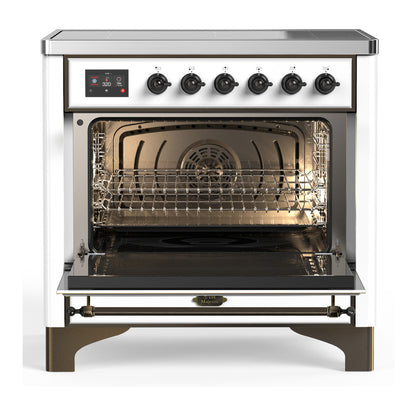 ILVE Majestic III 36" White Induction Range with 6 Elements Triple Glass Door