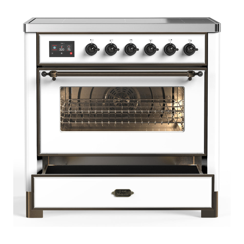 ILVE Majestic III 36" White Induction Range with 6 Elements Triple Glass Door