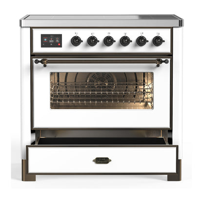 ILVE Majestic III 36" White Induction Range with 6 Elements Triple Glass Door