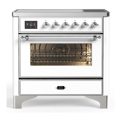 ILVE Majestic III 36" White Induction Range with 6 Elements Triple Glass Door