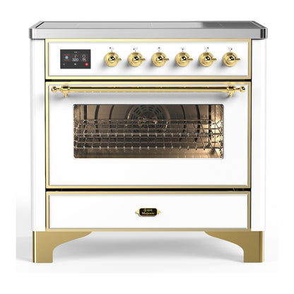 ILVE Majestic III 36" White Induction Range with 6 Elements Triple Glass Door