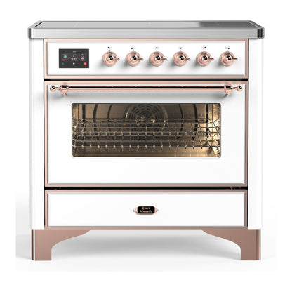 ILVE Majestic III 36" White Induction Range with 6 Elements Triple Glass Door