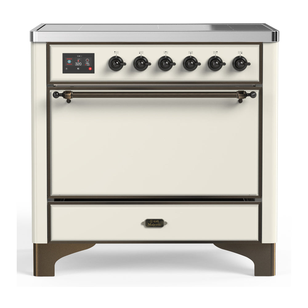 ILVE Majestic III 36" Antique White Induction Range with 6 Elements Solid Door