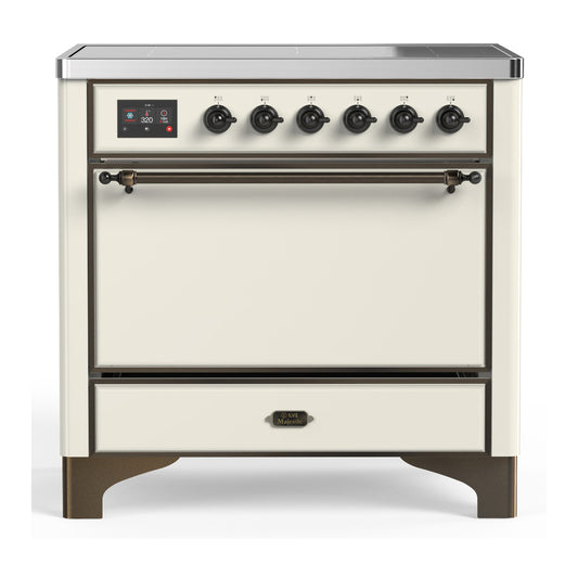 ILVE Majestic III 36" Antique White Induction Range with 6 Elements Solid Door