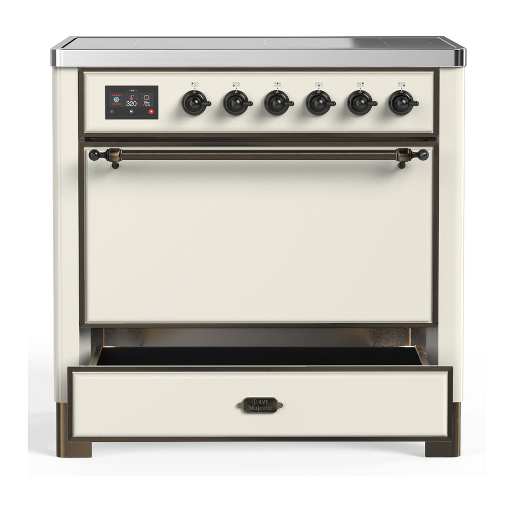 ILVE Majestic III 36" Antique White Induction Range with 6 Elements Solid Door