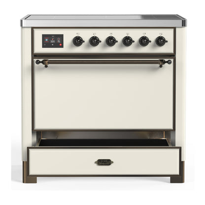 ILVE Majestic III 36" Antique White Induction Range with 6 Elements Solid Door