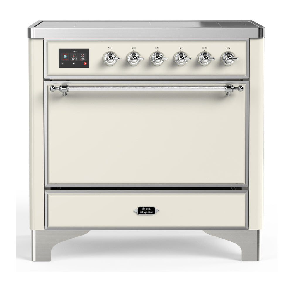 ILVE Majestic III 36" Antique White Induction Range with 6 Elements Solid Door
