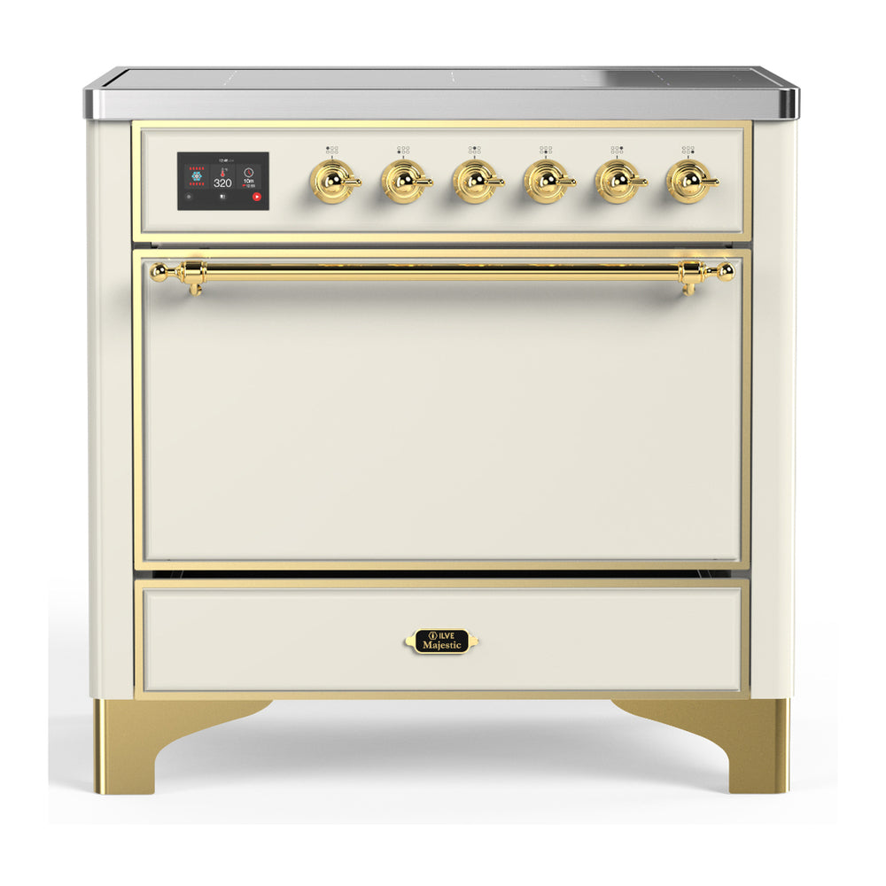 ILVE Majestic III 36" Antique White Induction Range with 6 Elements Solid Door