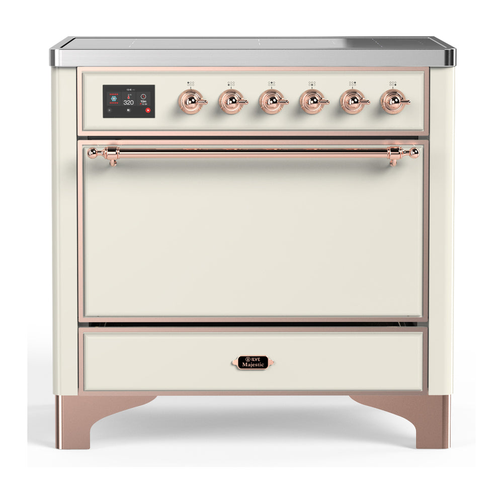ILVE Majestic III 36" Antique White Induction Range with 6 Elements Solid Door