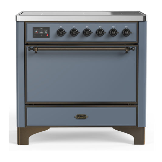 ILVE Majestic III 36" Blue Grey Induction Range with 6 Elements Solid Door