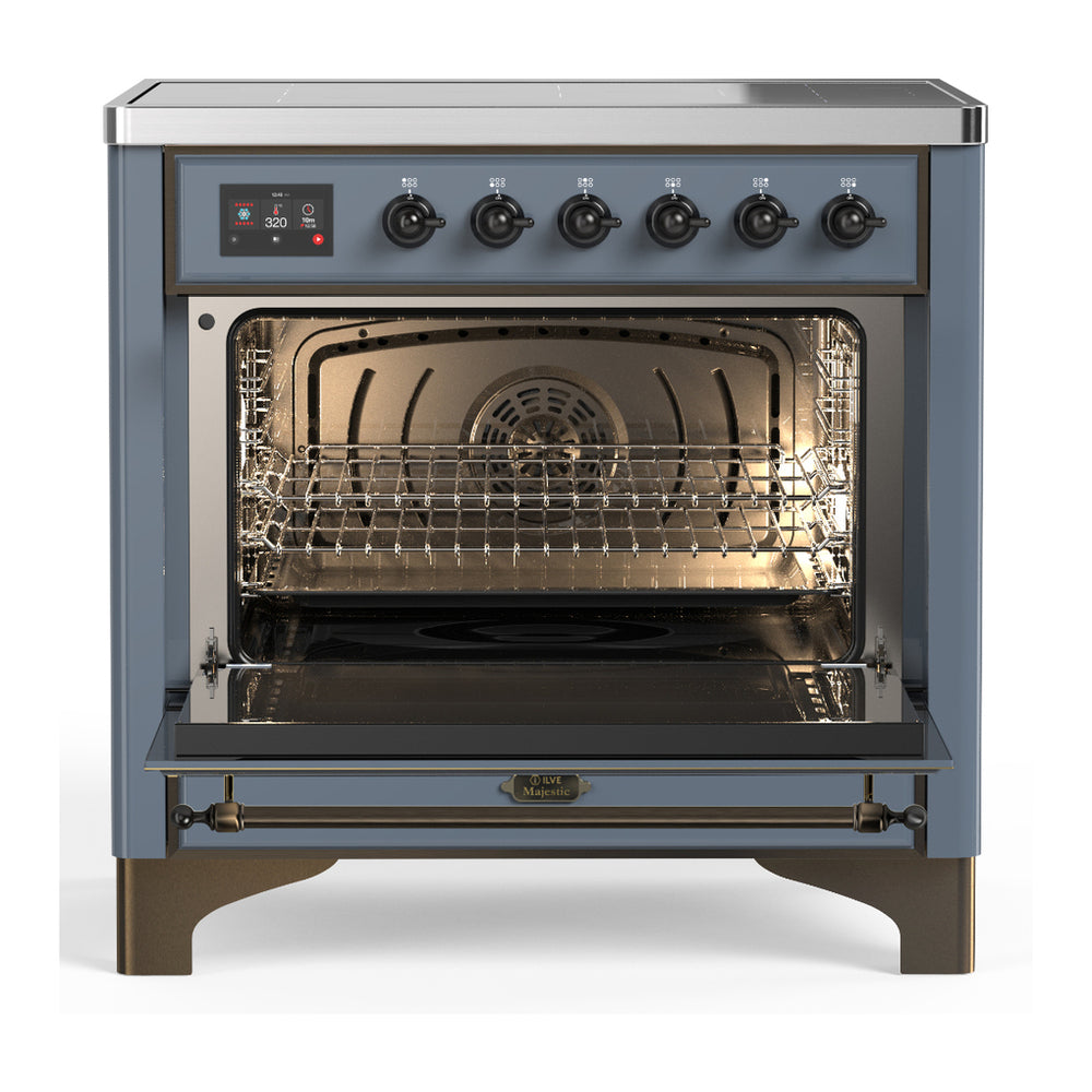 ILVE Majestic III 36" Blue Grey Induction Range with 6 Elements Solid Door