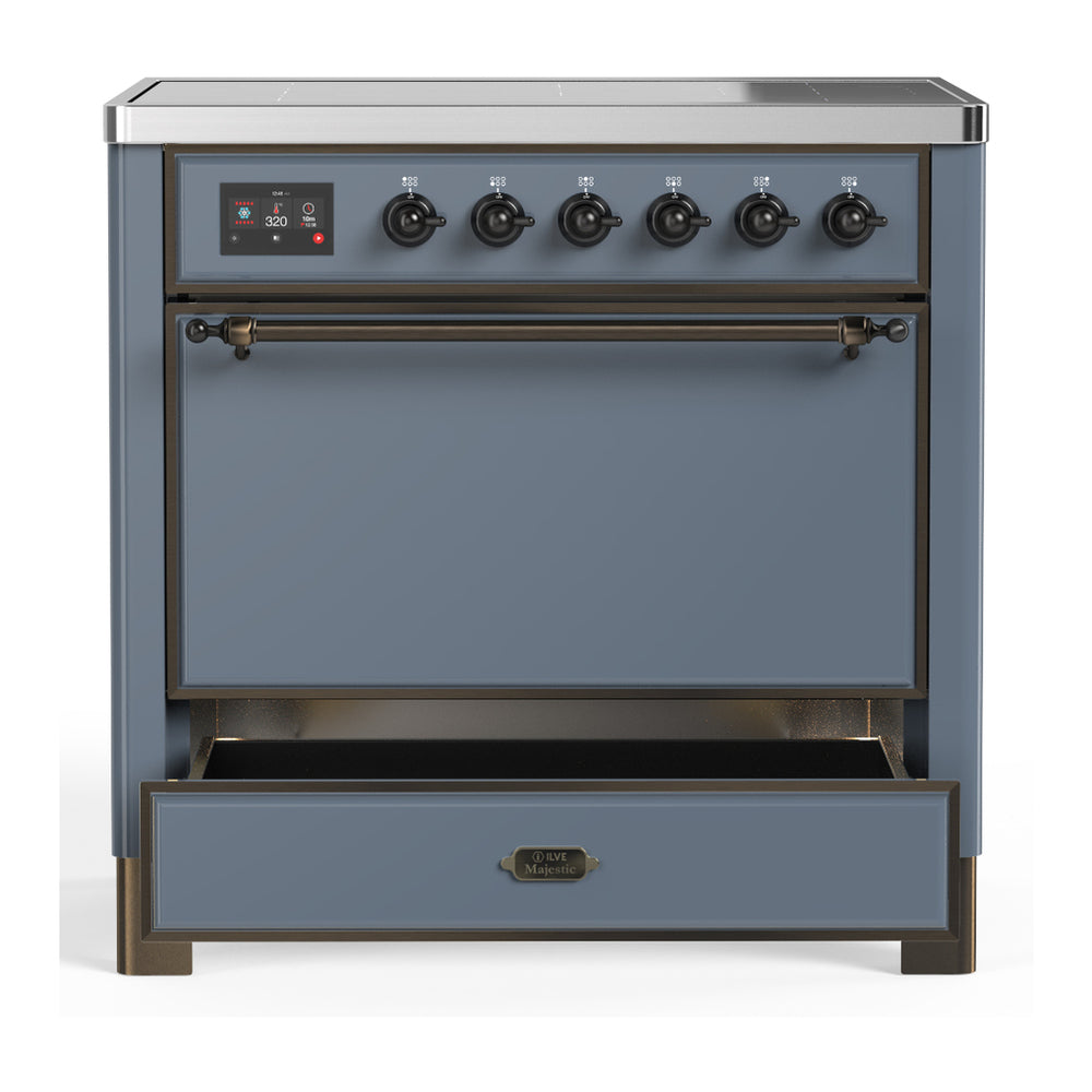 ILVE Majestic III 36" Blue Grey Induction Range with 6 Elements Solid Door