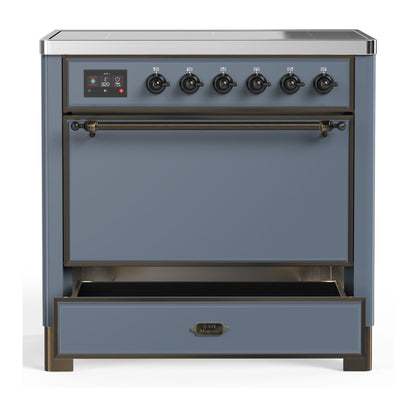 ILVE Majestic III 36" Blue Grey Induction Range with 6 Elements Solid Door