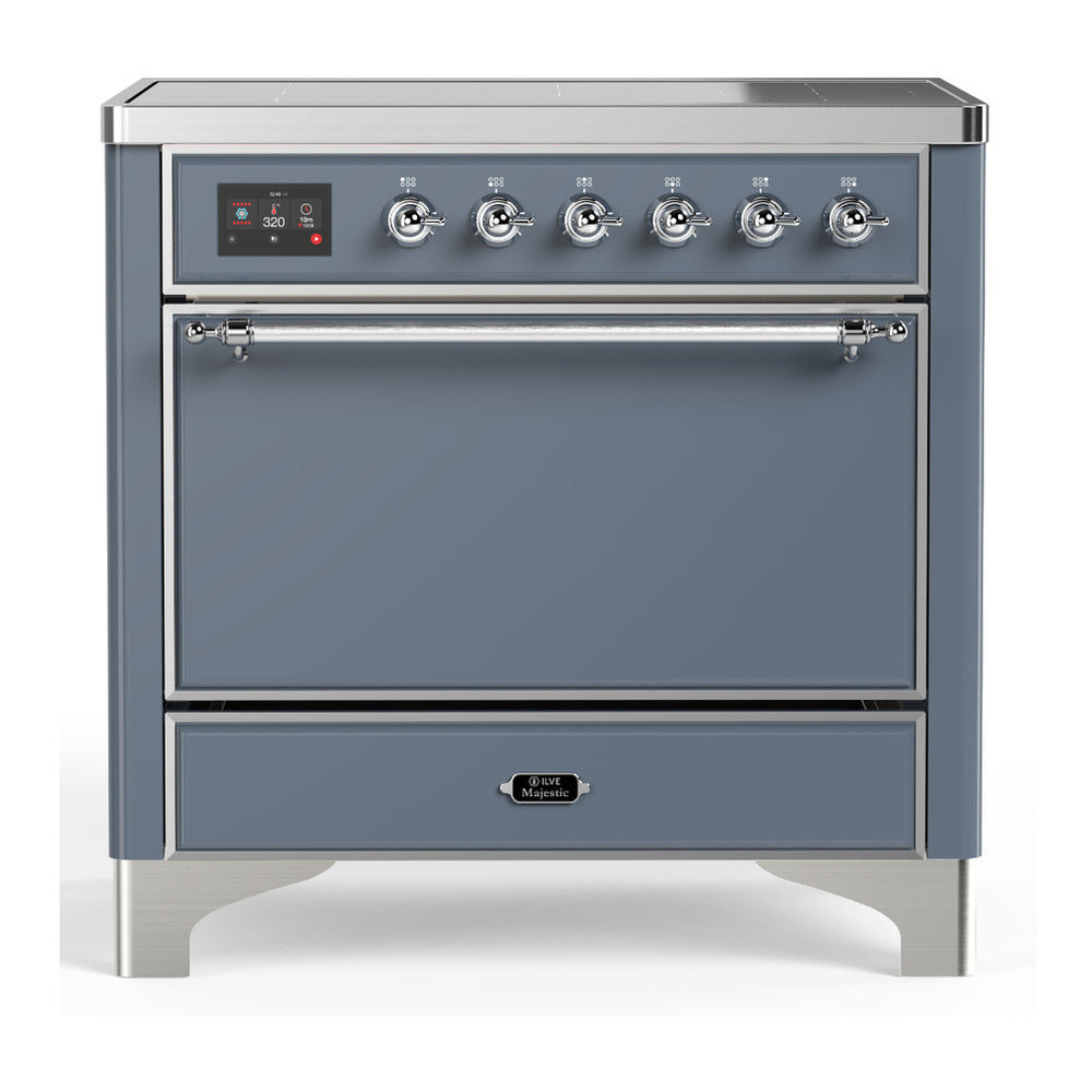 ILVE Majestic III 36" Blue Grey Induction Range with 6 Elements Solid Door