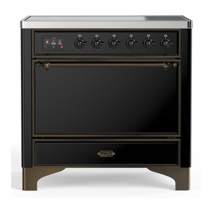 ILVE Majestic III 36" Glossy Black Induction Range with 6 Elements Solid Door