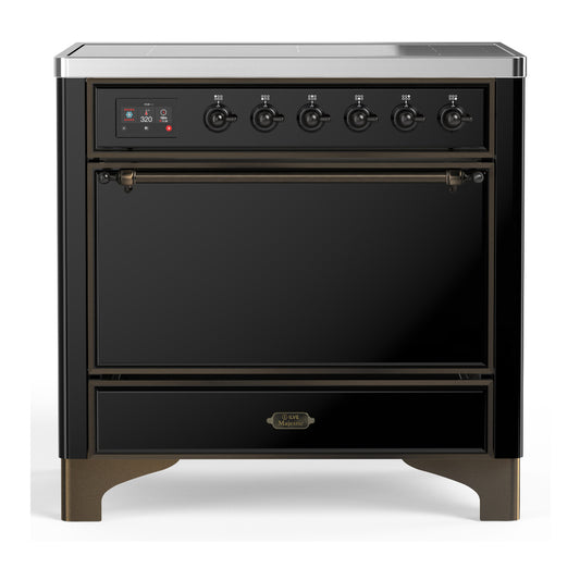 ILVE Majestic III 36" Glossy Black Induction Range with 6 Elements Solid Door