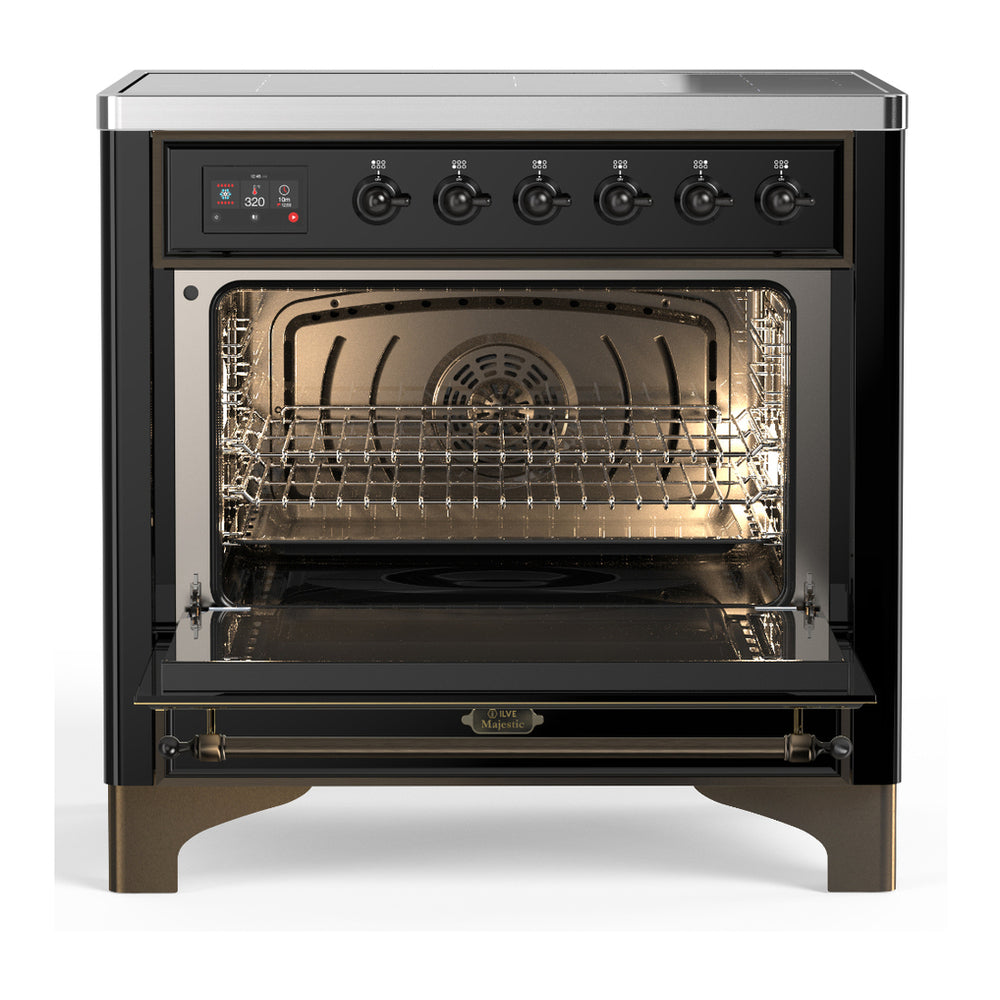 ILVE Majestic III 36" Glossy Black Induction Range with 6 Elements Solid Door