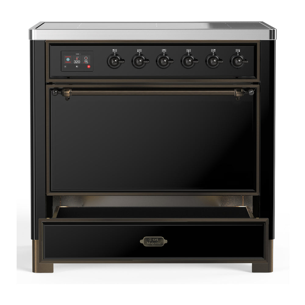 ILVE Majestic III 36" Glossy Black Induction Range with 6 Elements Solid Door
