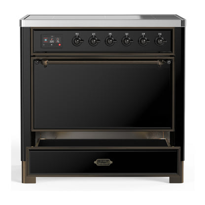 ILVE Majestic III 36" Glossy Black Induction Range with 6 Elements Solid Door