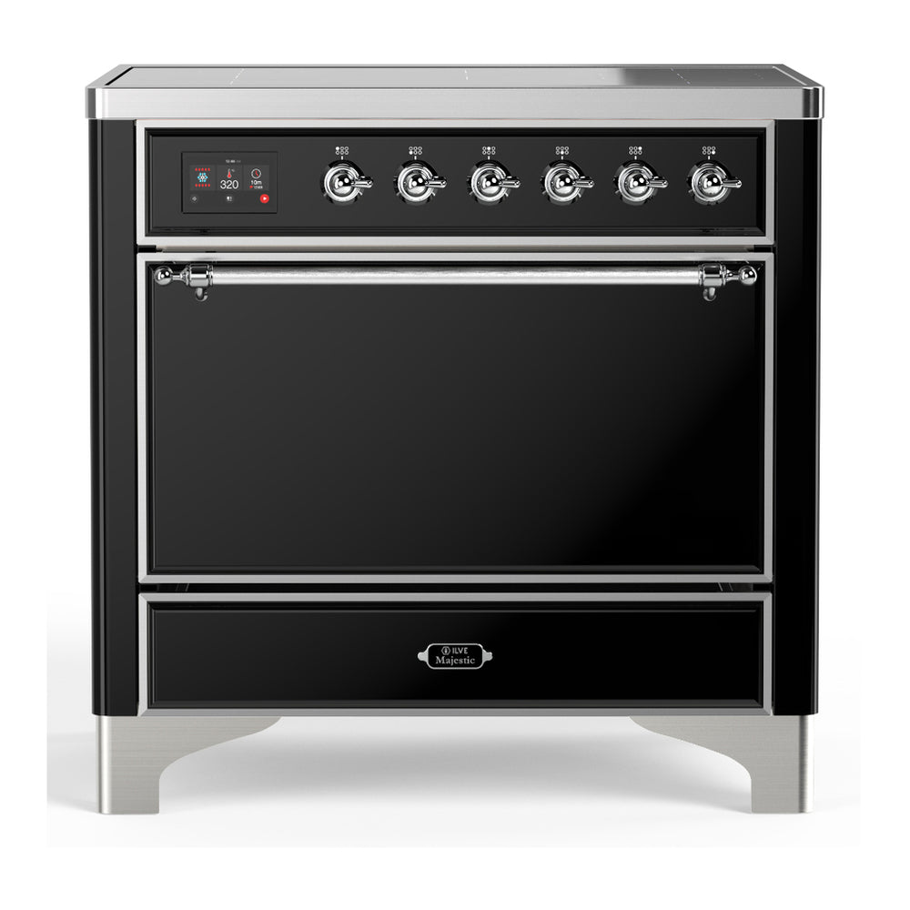 ILVE Majestic III 36" Glossy Black Induction Range with 6 Elements Solid Door