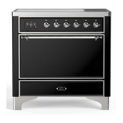 ILVE Majestic III 36" Glossy Black Induction Range with 6 Elements Solid Door