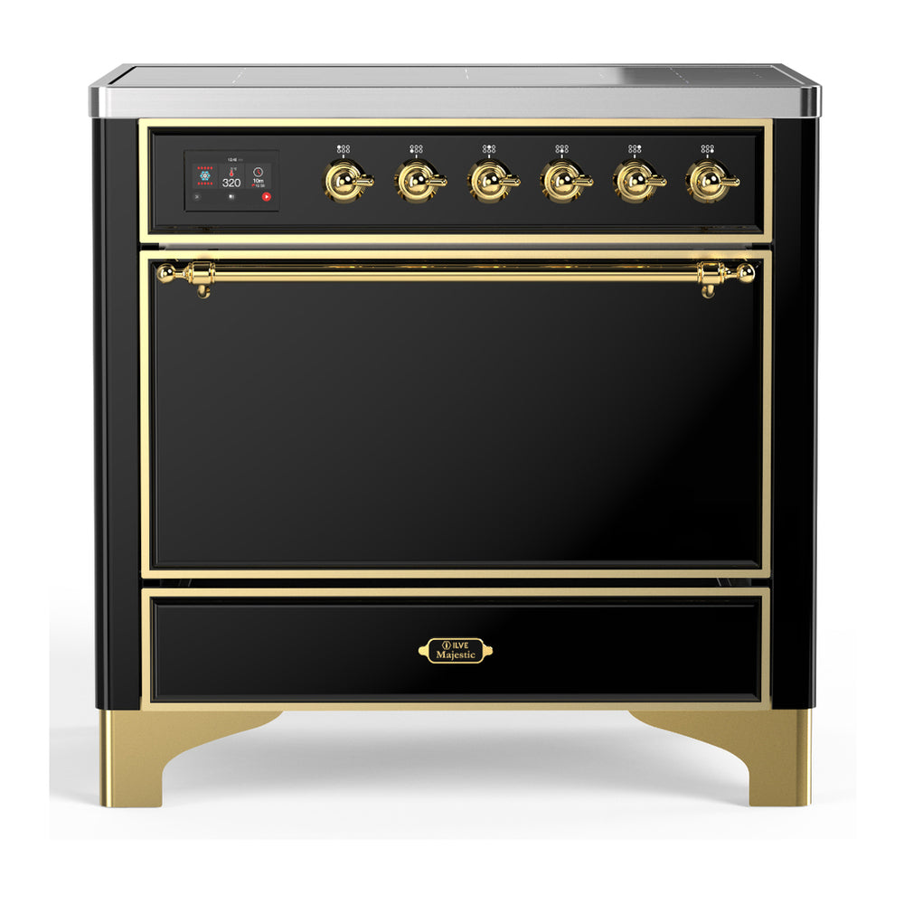ILVE Majestic III 36" Glossy Black Induction Range with 6 Elements Solid Door