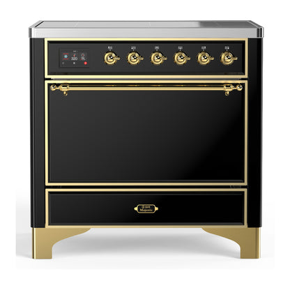 ILVE Majestic III 36" Glossy Black Induction Range with 6 Elements Solid Door