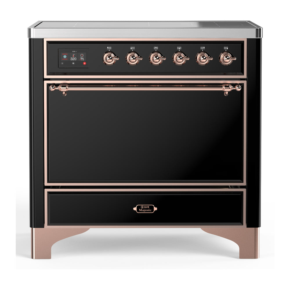 ILVE Majestic III 36" Glossy Black Induction Range with 6 Elements Solid Door