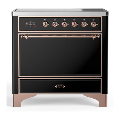 ILVE Majestic III 36" Glossy Black Induction Range with 6 Elements Solid Door