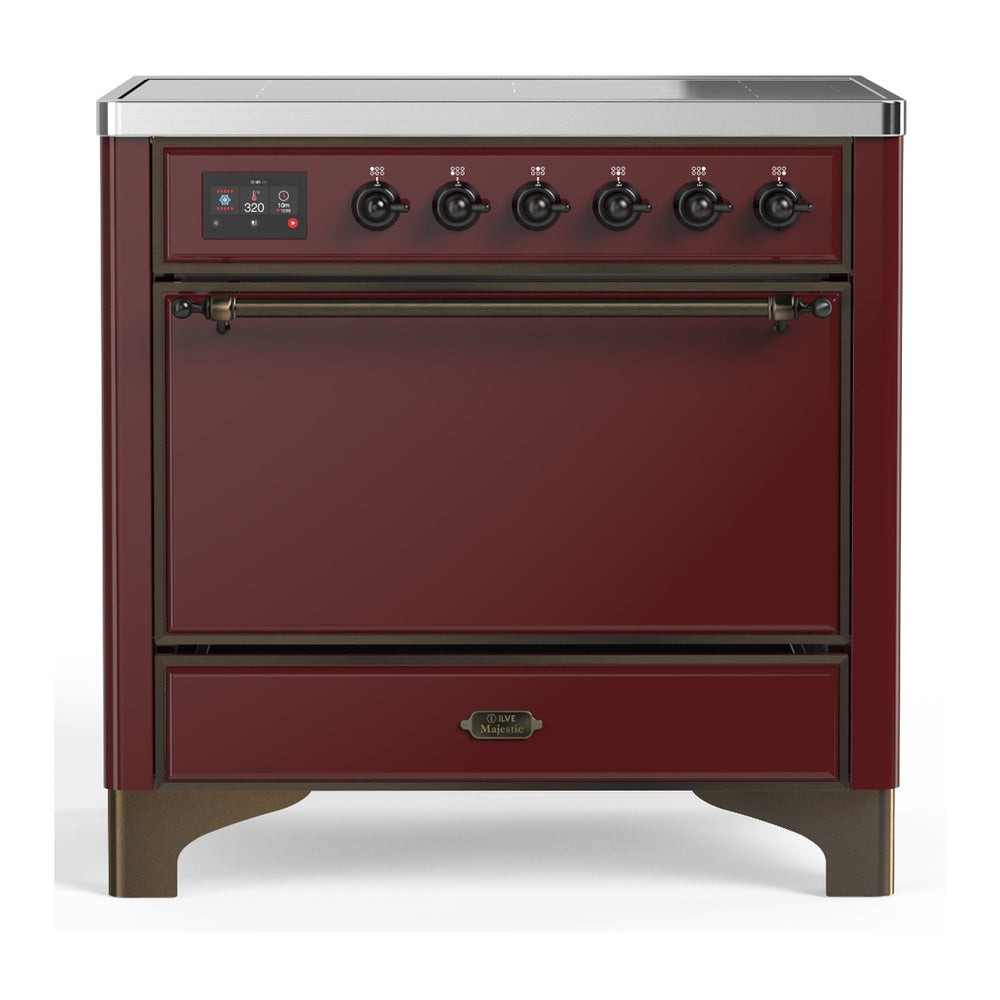 ILVE Majestic III 36" Burgundy Induction Range with 6 Elements Solid Door
