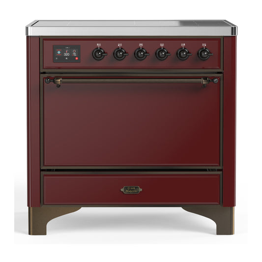ILVE Majestic III 36" Burgundy Induction Range with 6 Elements Solid Door