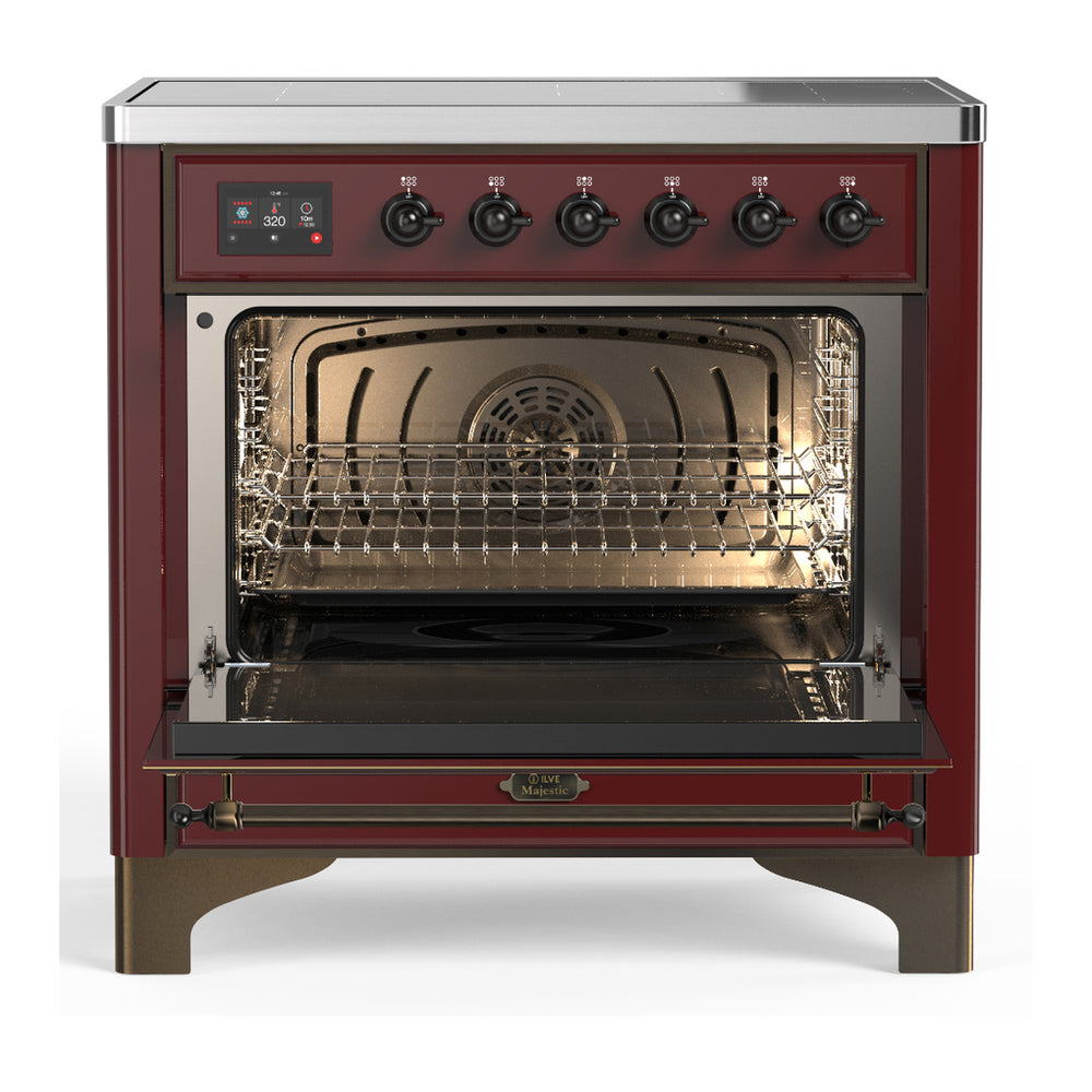 ILVE Majestic III 36" Burgundy Induction Range with 6 Elements Solid Door