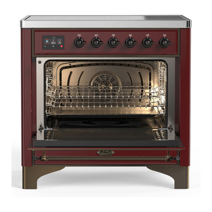 ILVE Majestic III 36" Burgundy Induction Range with 6 Elements Solid Door