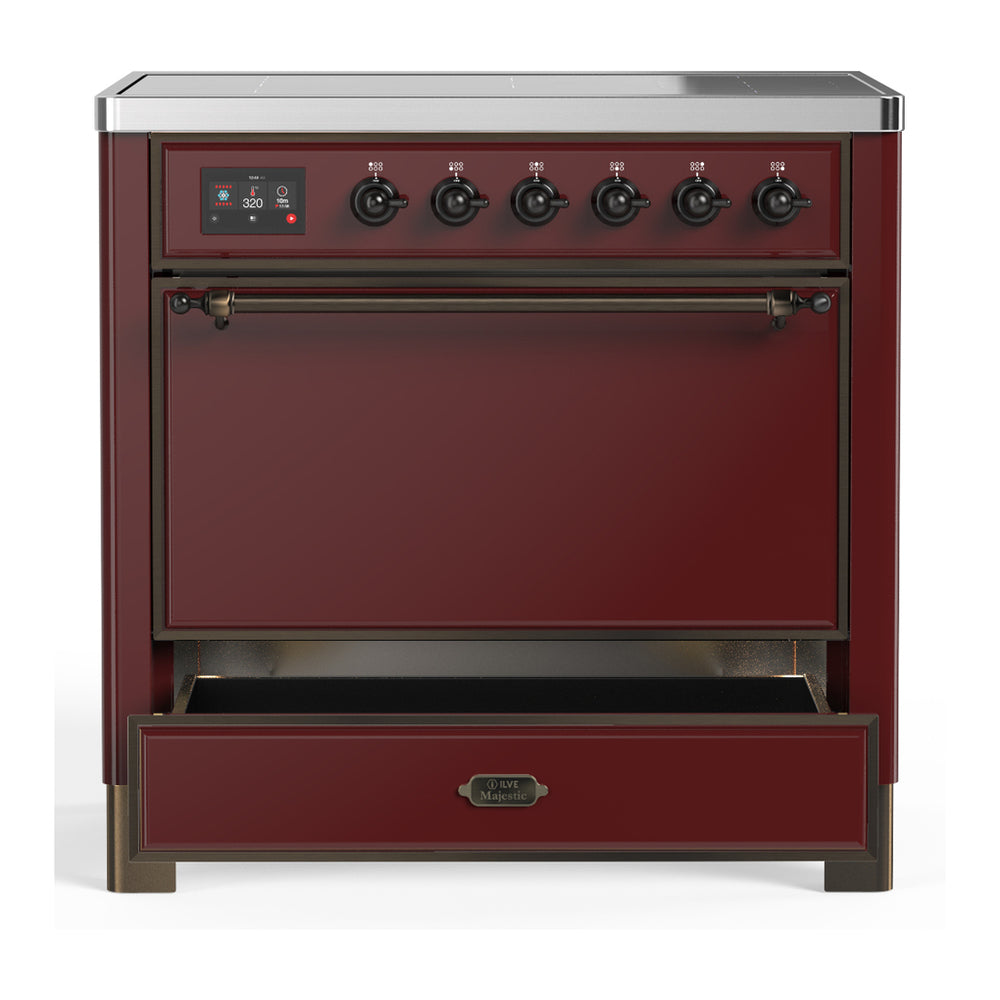ILVE Majestic III 36" Burgundy Induction Range with 6 Elements Solid Door