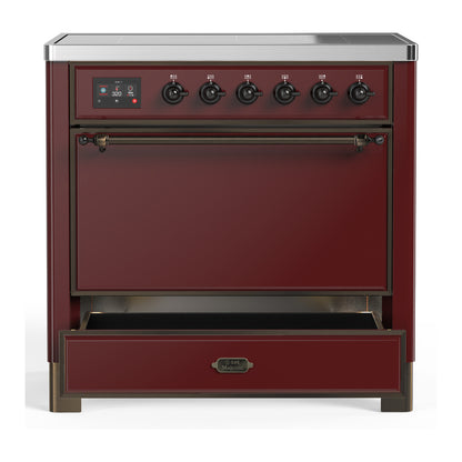 ILVE Majestic III 36" Burgundy Induction Range with 6 Elements Solid Door