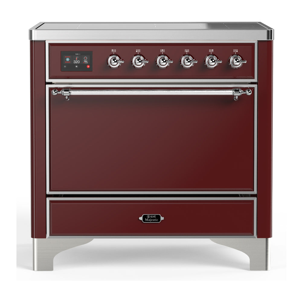 ILVE Majestic III 36" Burgundy Induction Range with 6 Elements Solid Door