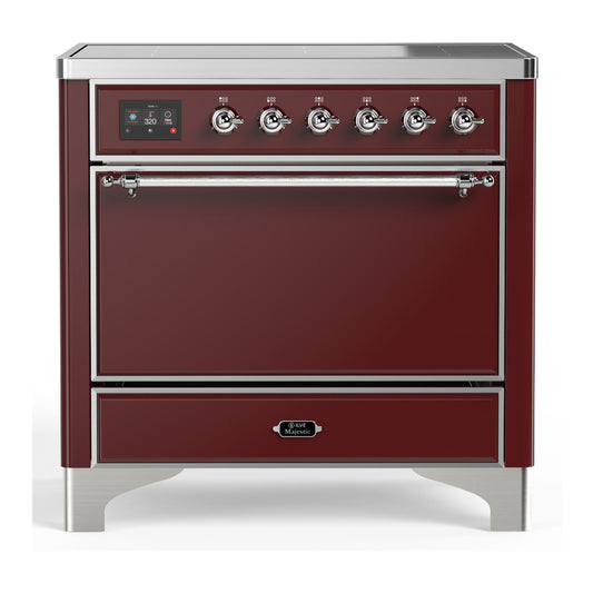 ILVE Majestic III 36" Burgundy Induction Range with 6 Elements Solid Door