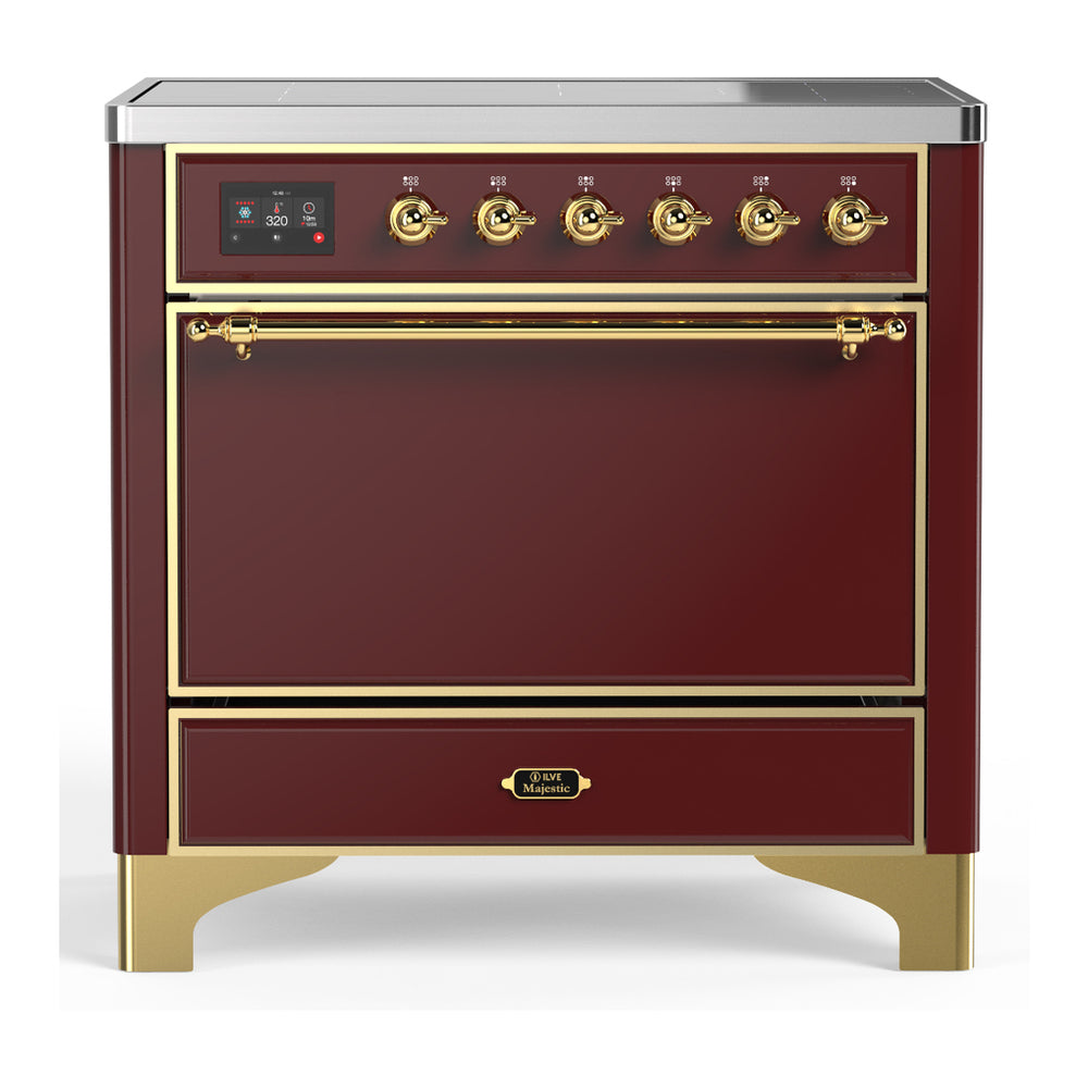 ILVE Majestic III 36" Burgundy Induction Range with 6 Elements Solid Door