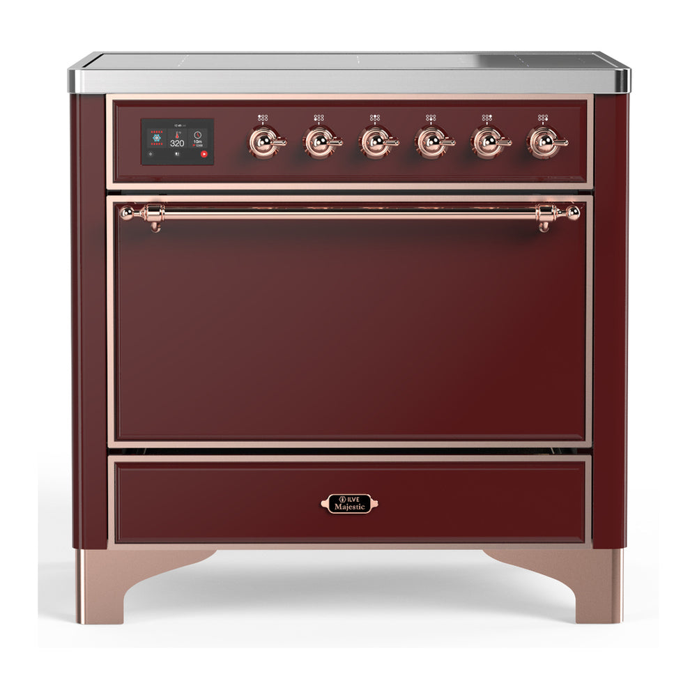 ILVE Majestic III 36" Burgundy Induction Range with 6 Elements Solid Door