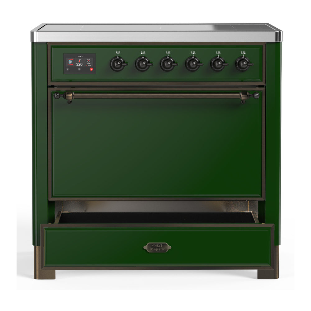 ILVE Majestic III 36" Emerald Green Induction Range with 6 Elements Solid Door