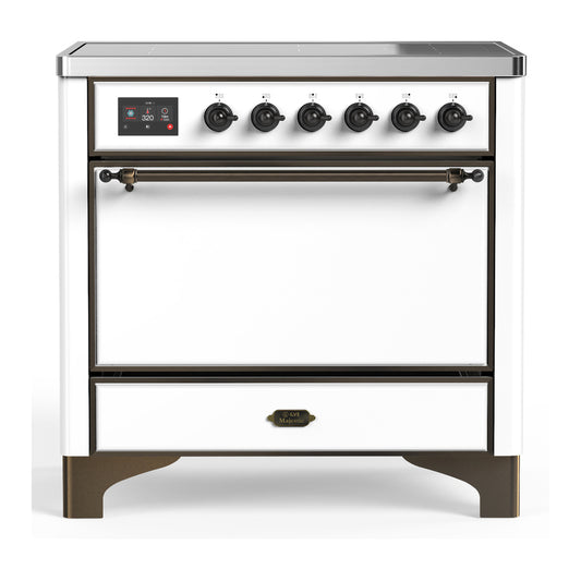 ILVE Majestic III 36" White Induction Range with 6 Elements Solid Door